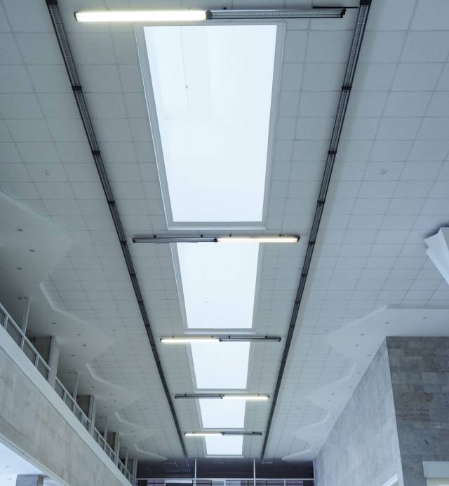 Lights,In,Long,Line,On,Ceiling,Of,The,Office,Industrial